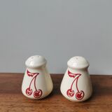 Vintage cherry screen-printed salt and pepper shakers