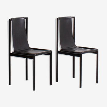 Set of 2 vintage chairs in metal and black imitation leather