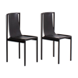 Set of 2 vintage chairs in metal and black imitation leather
