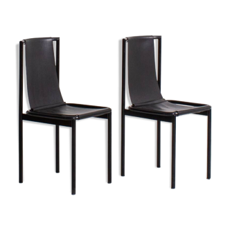 Set of 2 vintage chairs in metal and black imitation leather