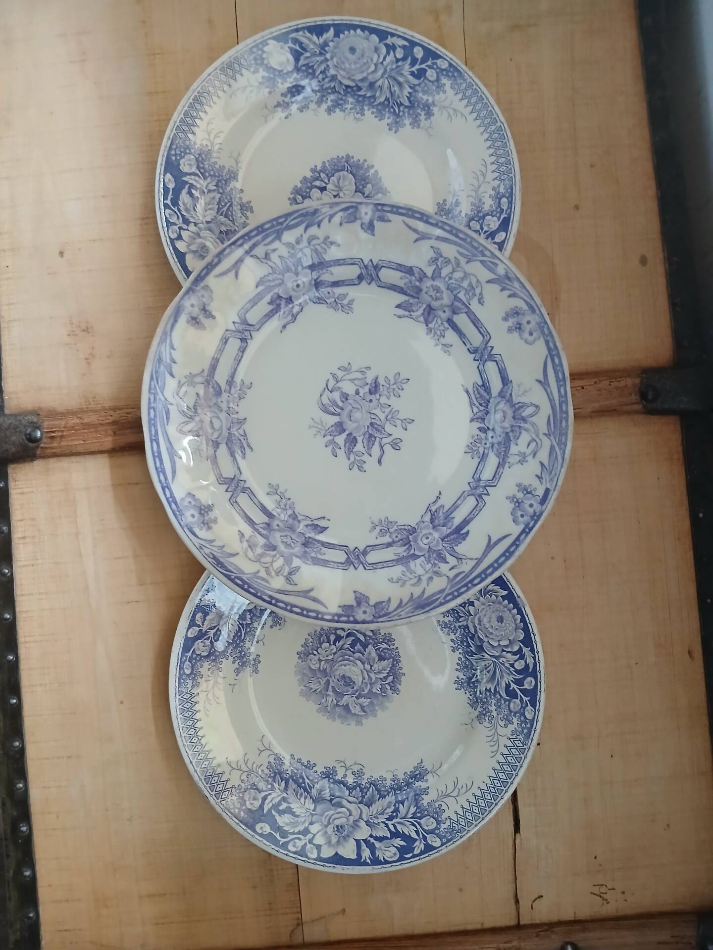 3 antique flat plates in ironstone