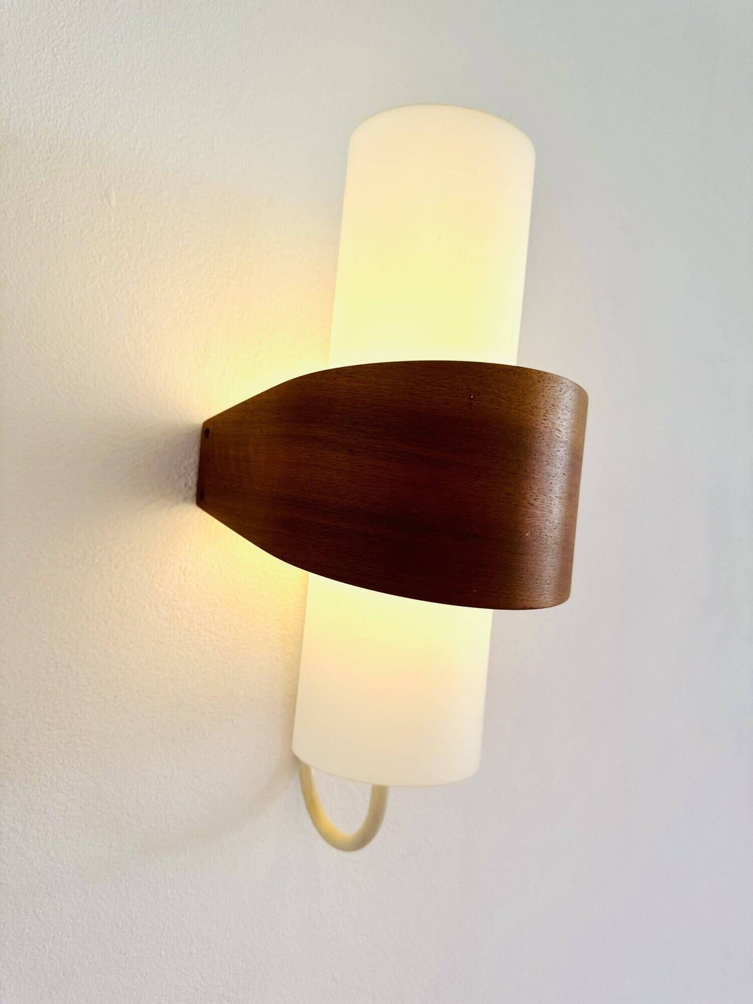 Nx40 Wall Lamp In Wood And Opal Glass By Louis Kalff For Philips, The Netherlands, 1950S