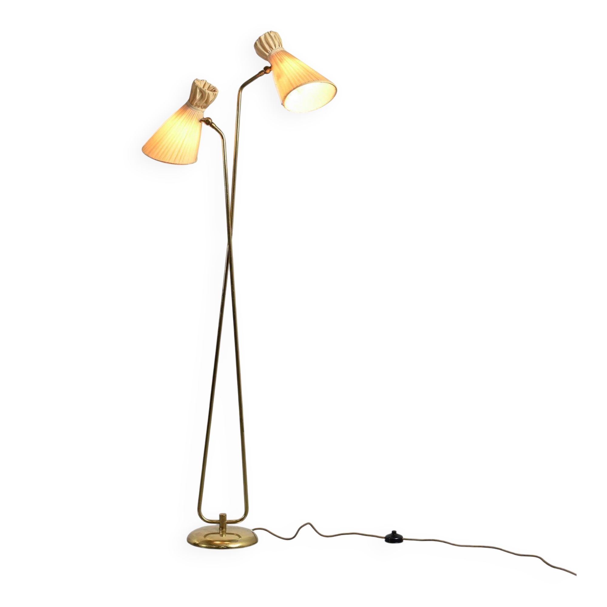 Two-arm adjustable floor lamp by BAG Turgi, Switzerland, 1950s.