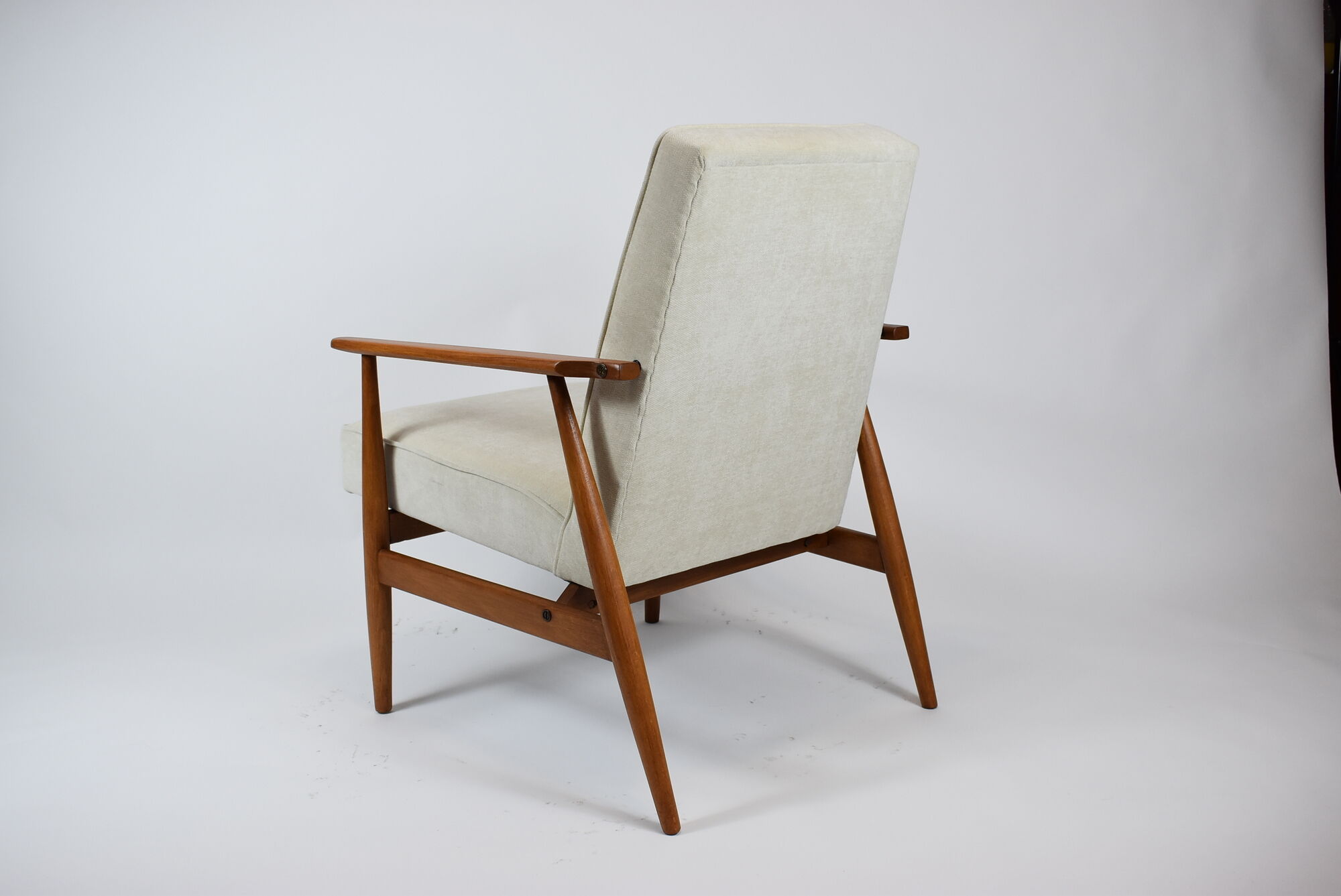 Vintage original armchair "Fox" designed by H. Lis 1970s, beige fabric, fully renovated