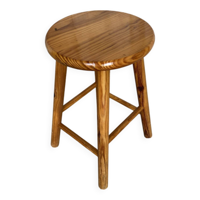 Tabouret chalet ancien bois pin massif vintage