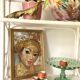 Vintage white lacquered rattan shelf