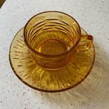 Set of Vereco cups and saucers, amber glass