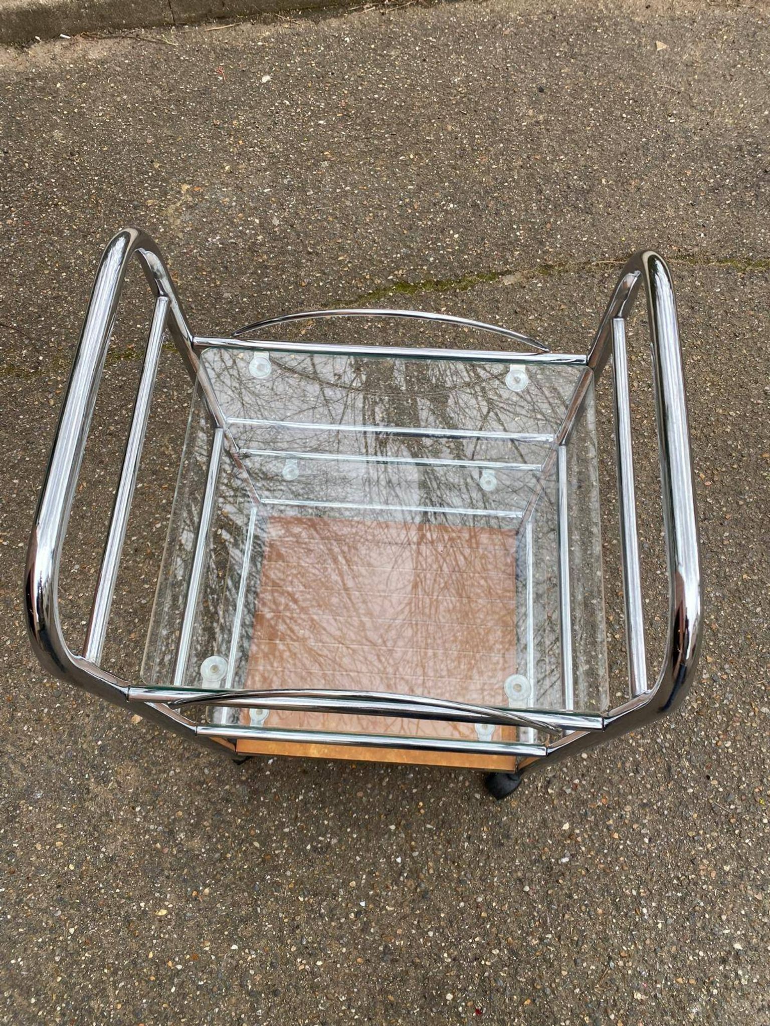 Vintage Allibert dessert table in steel and glass.
