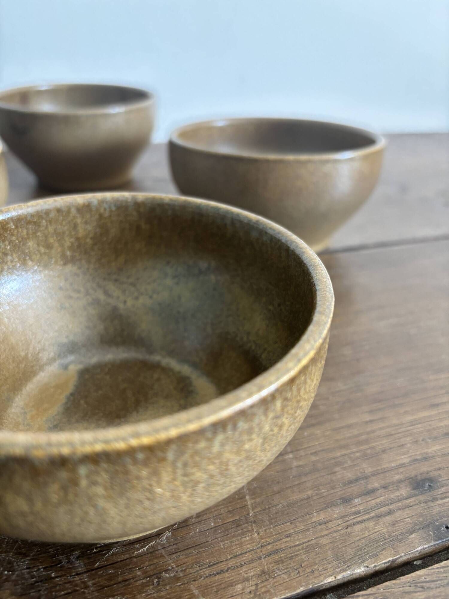 Set of 7 brown stoneware bowls from Digoin.