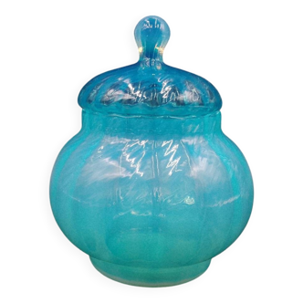 Blue opaline blown glass candy box circa 1960 fiorentina italy