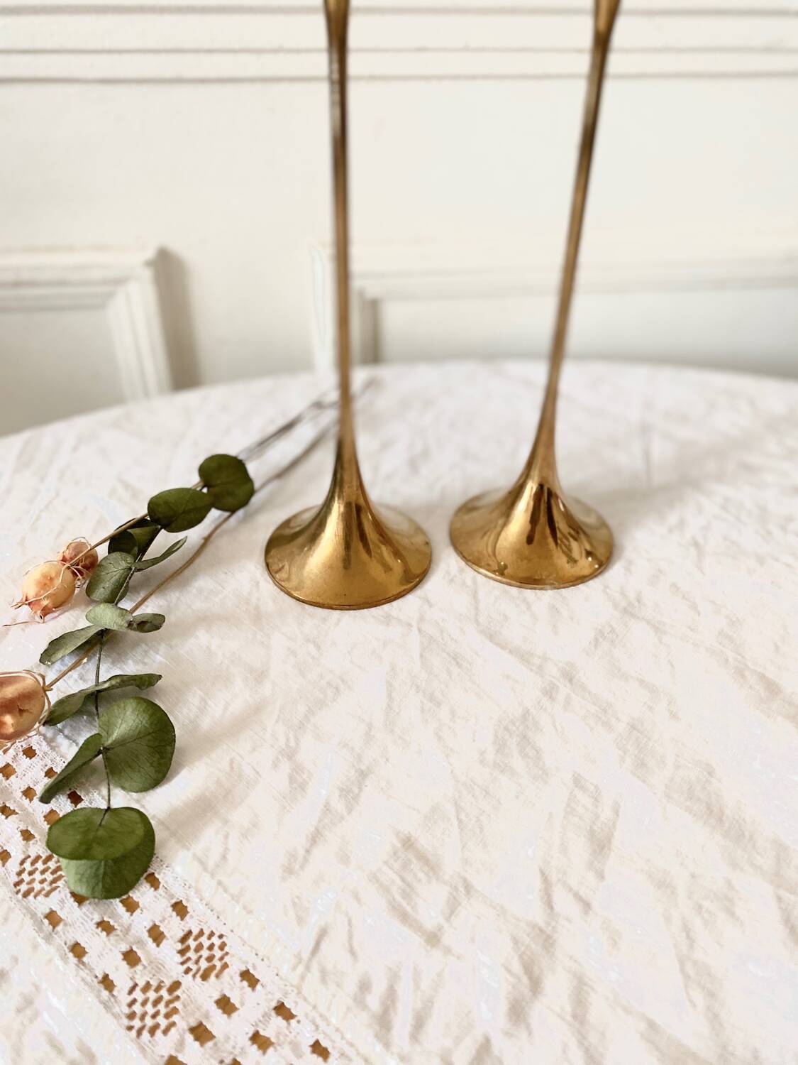 Pair of Scandinavian candlesticks in gilded brass H 23 cm