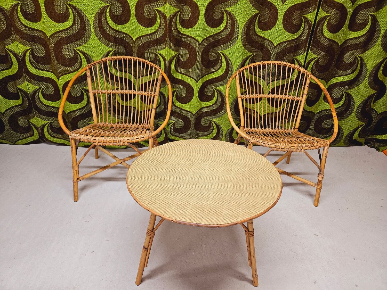 Garden lounge set in vintage bamboo rattan 1960