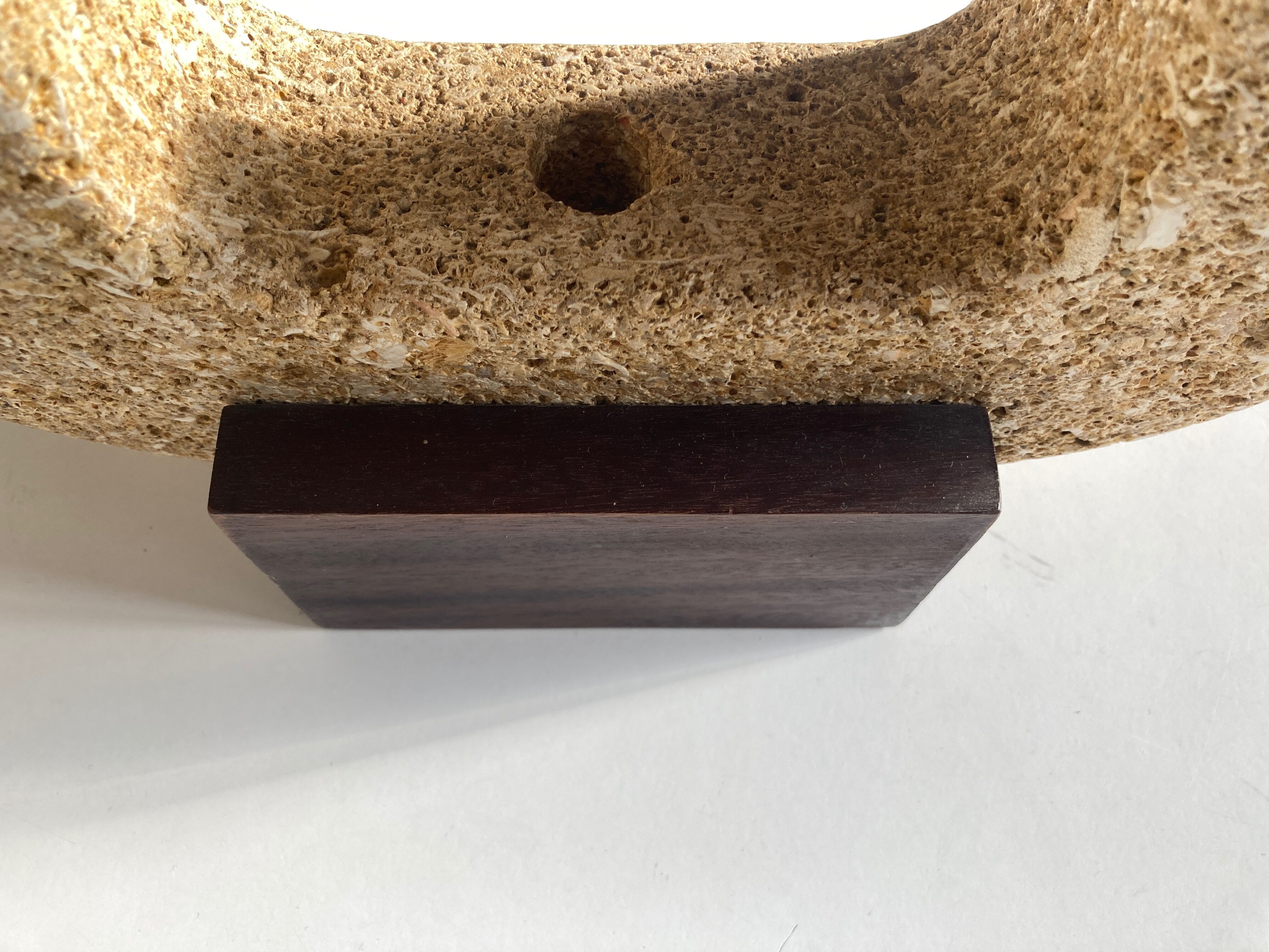 Brutalist XXL candle holder in stone and wood from the 1970s.