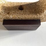 Brutalist candle holder xxl in stone and wood 1970