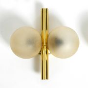 Pair of beautiful 60s Kaiser brass wall lamps with two golden glass spheres
