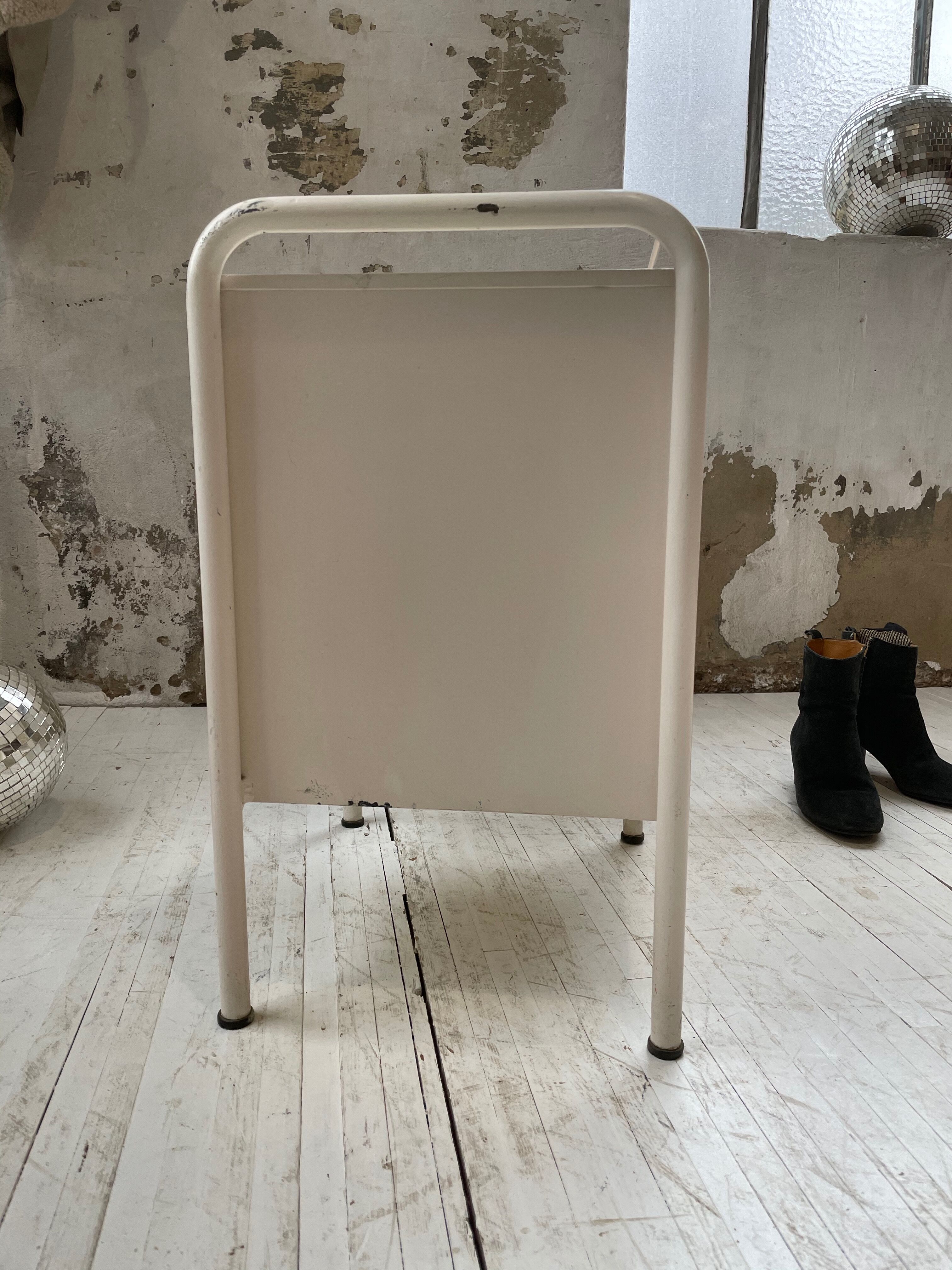 Industrial white metal bedside