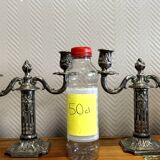 Pair of Louis XVI style silver-plated bronze candlesticks circa 1850