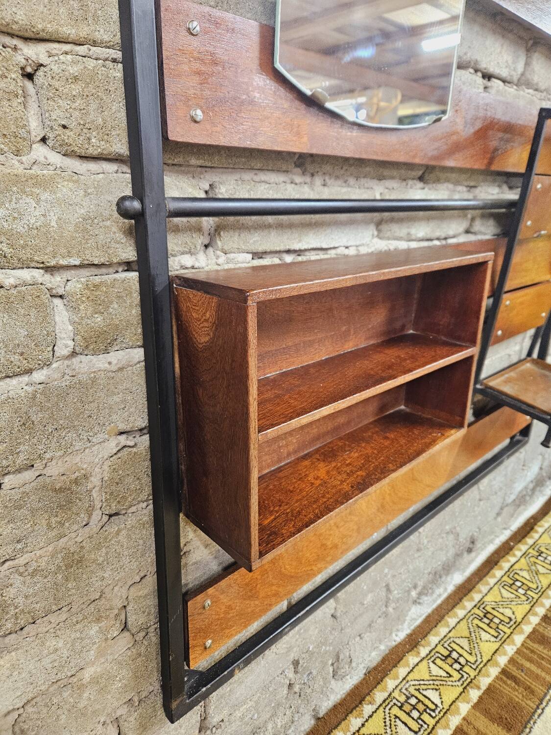 Coat rack, Scandinavian wall-mounted cloakroom in teak year 1970