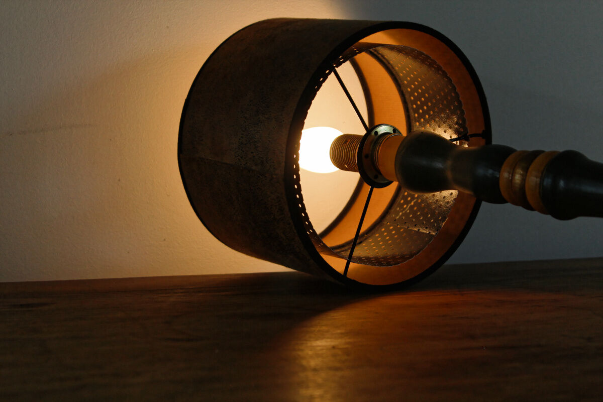 Turned wooden lamp, green and gold