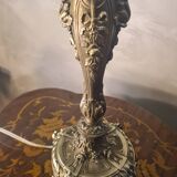 antique 19th century bronze rocaille lamp with a beautiful glass shade soldered with lead