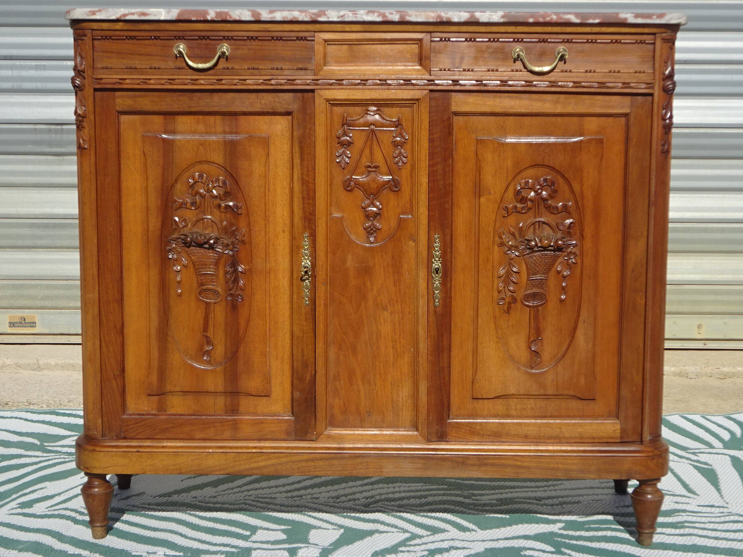 Art Deco walnut sideboard with marble top