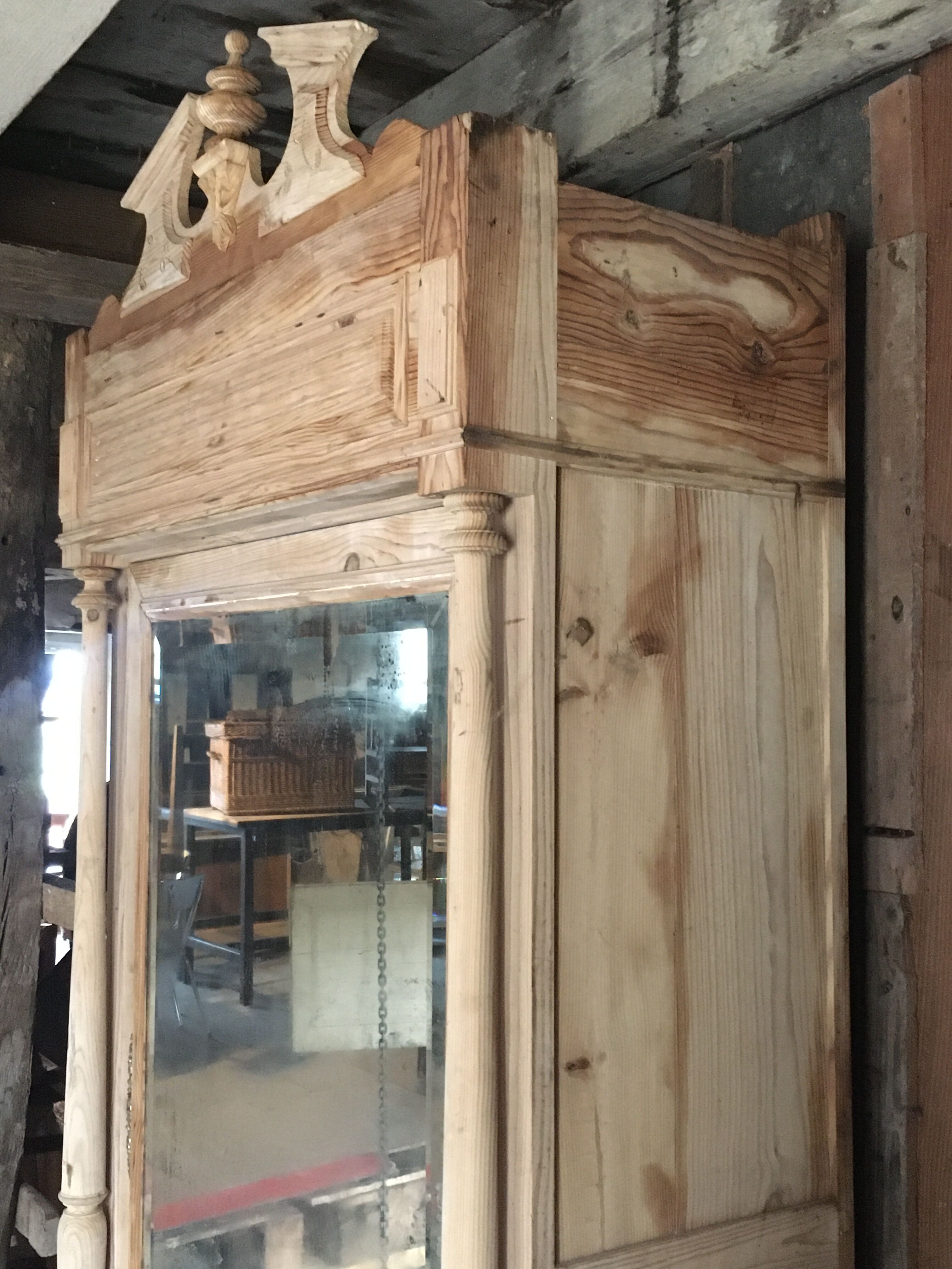 Pine wardrobe with mirror 1900s