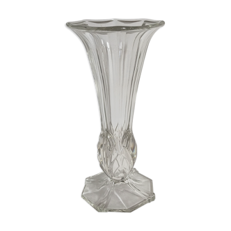 Vase haut à pied Art-Déco en cristal moulé début XXème