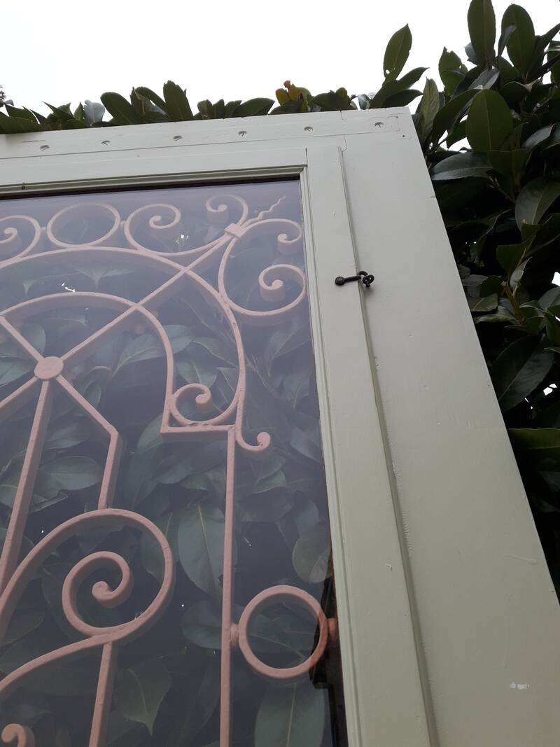 Entrance door 264x99cm old walnut oak wrought iron grille glass panel