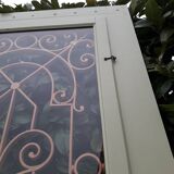 Porte d’entrée 264x99cm ancienne noyer chêne grille fer forgé panneau vitré