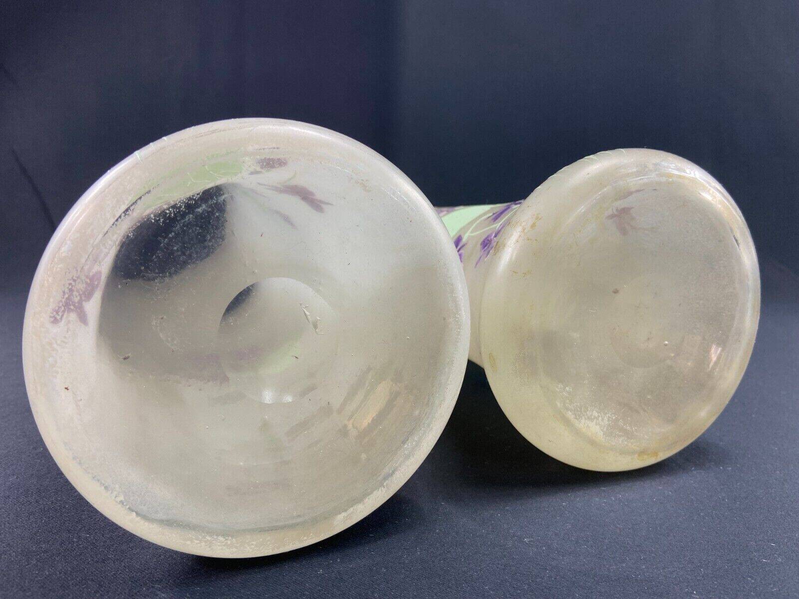 Large pair of glass vases with enameled floral decoration from the early 20th century LEGRAS