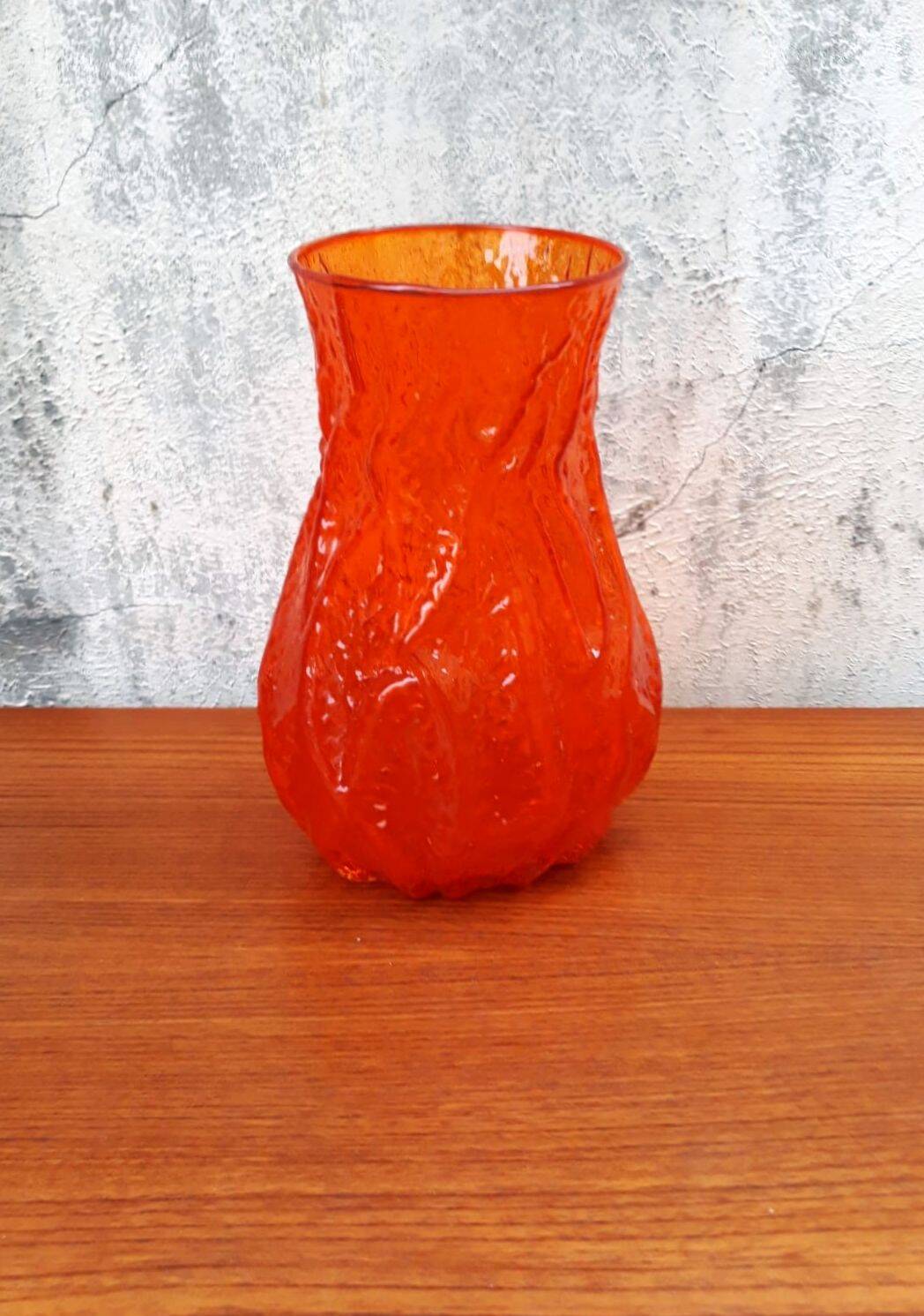 Vintage orange glass vase, 1960s.