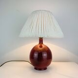 Purple ceramic ball lamp with wool shade, vintage.