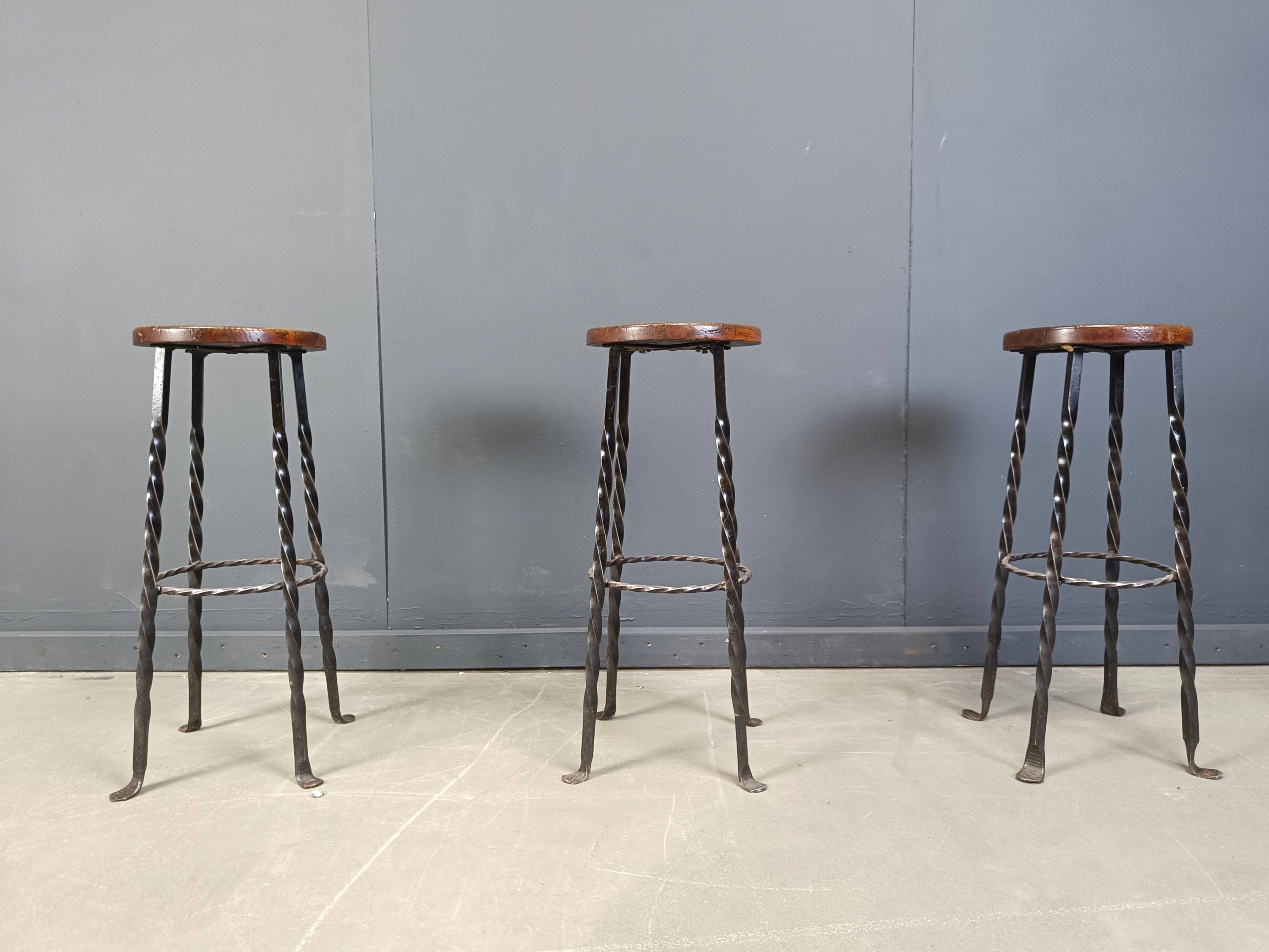 Vintage french wrought iron bar stools, 1960s - set of 3