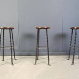 Vintage french wrought iron bar stools, 1960s - set of 3