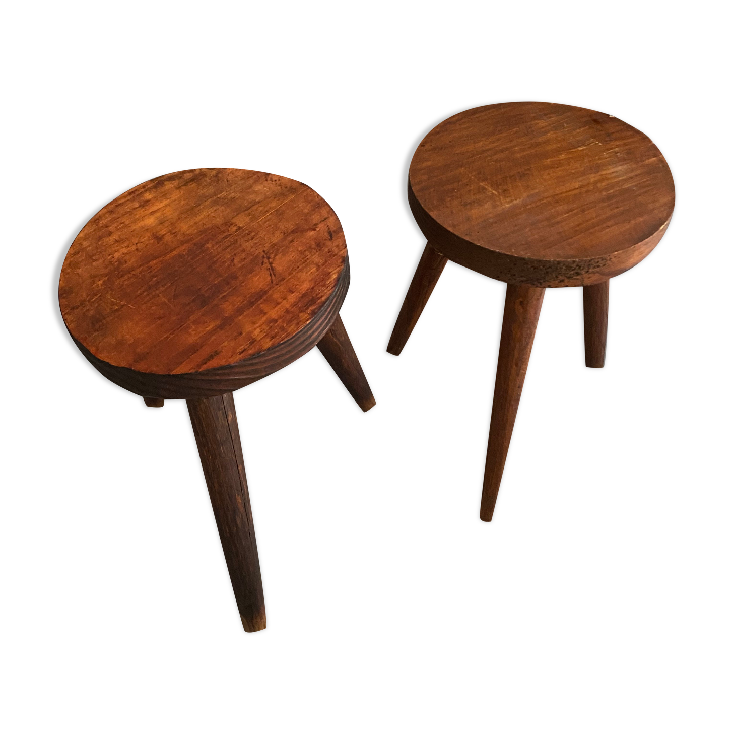 Pair vintage tripod wood stools