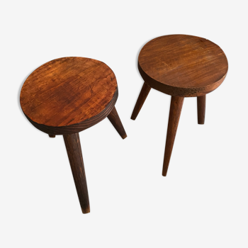 Pair vintage tripod wood stools