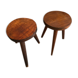 Pair vintage tripod wood stools