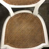 Set of 2 Louis XVI style patinated beige and cannate chairs