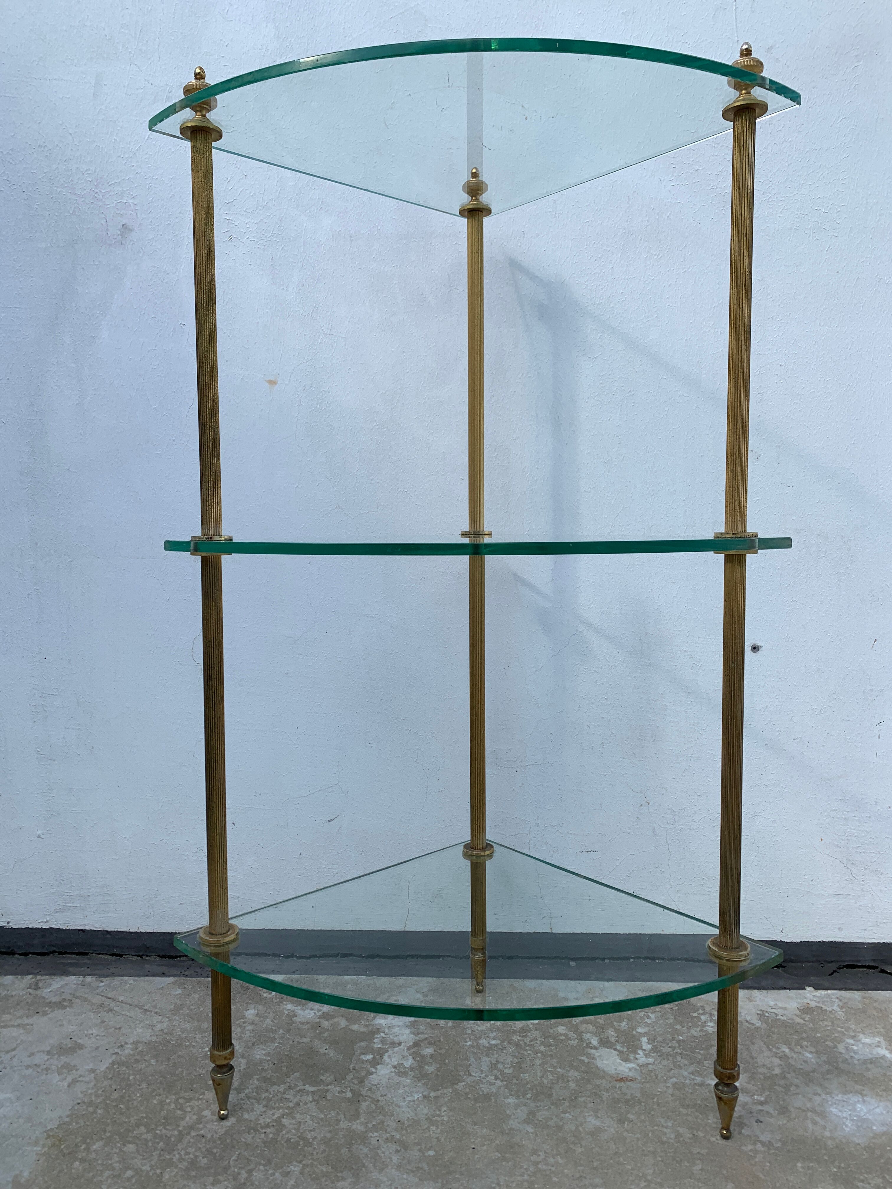 Neoclassical corner or corner seat, 3 levels in white tempered glass