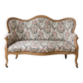 Classic wooden and floral fabric sofa bench