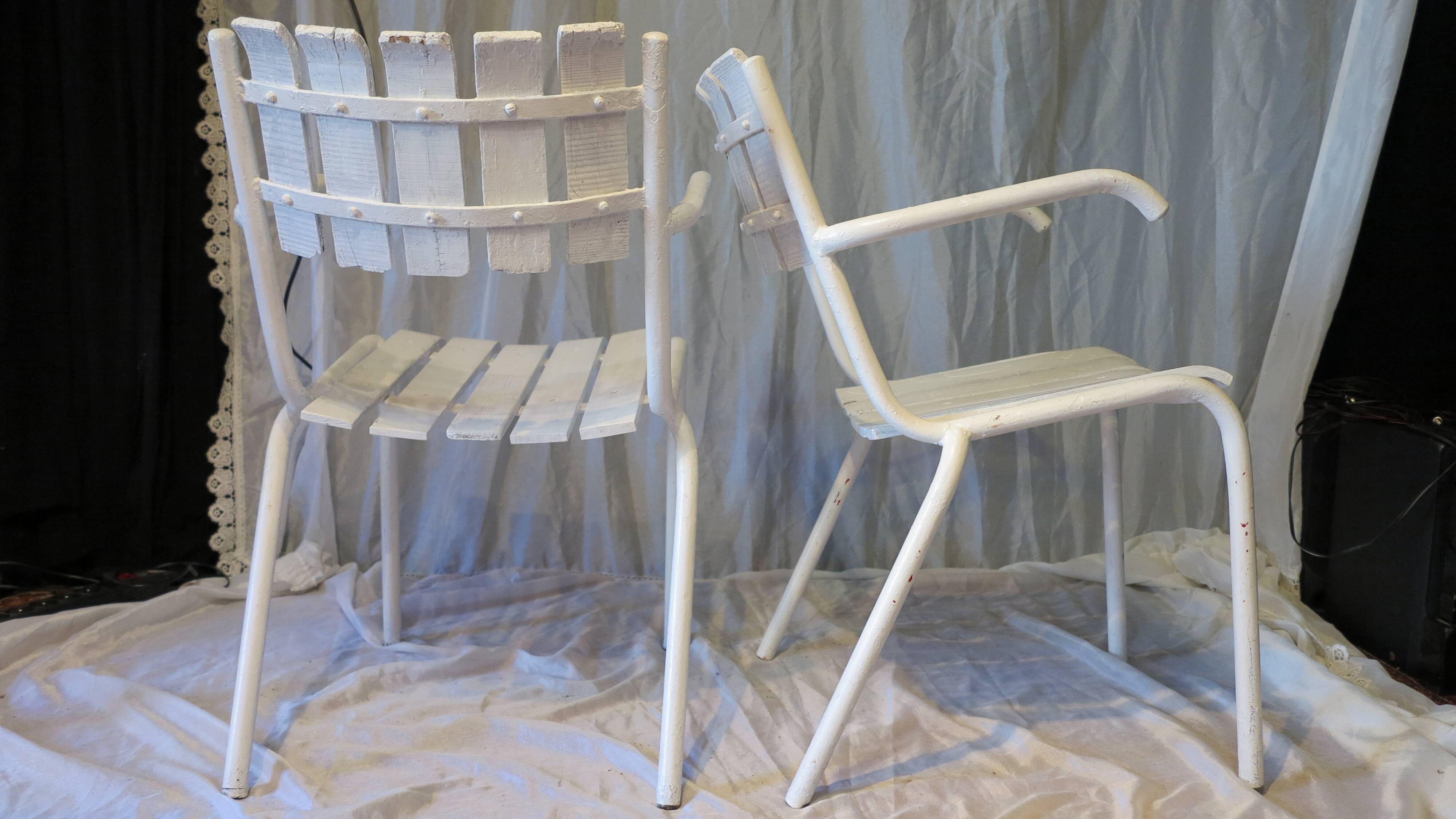 Pair of white garden armchairs