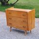 Vintage chest of drawers in golden blond oak legs compass and fins 3 drawers from the 50s
