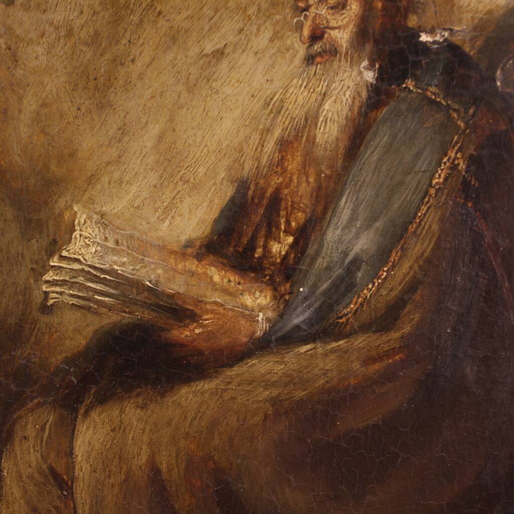 Antique painting on panel depicting Hermit from the 18th century