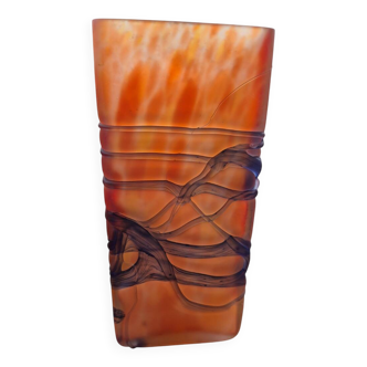 Vase a section carré en verre moucheté et application JP Mateus