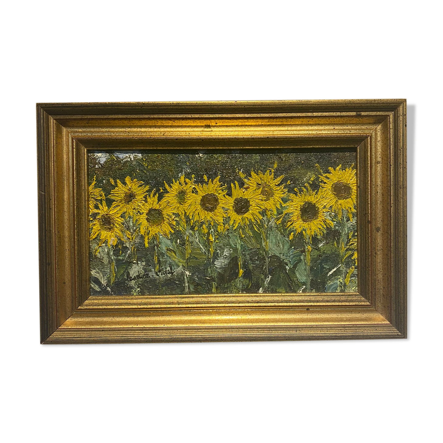 Old painting, still life with sunflowers, signed, XX century