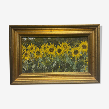 Tableau ancien, nature morte aux tournesols, signé, XX siècle
