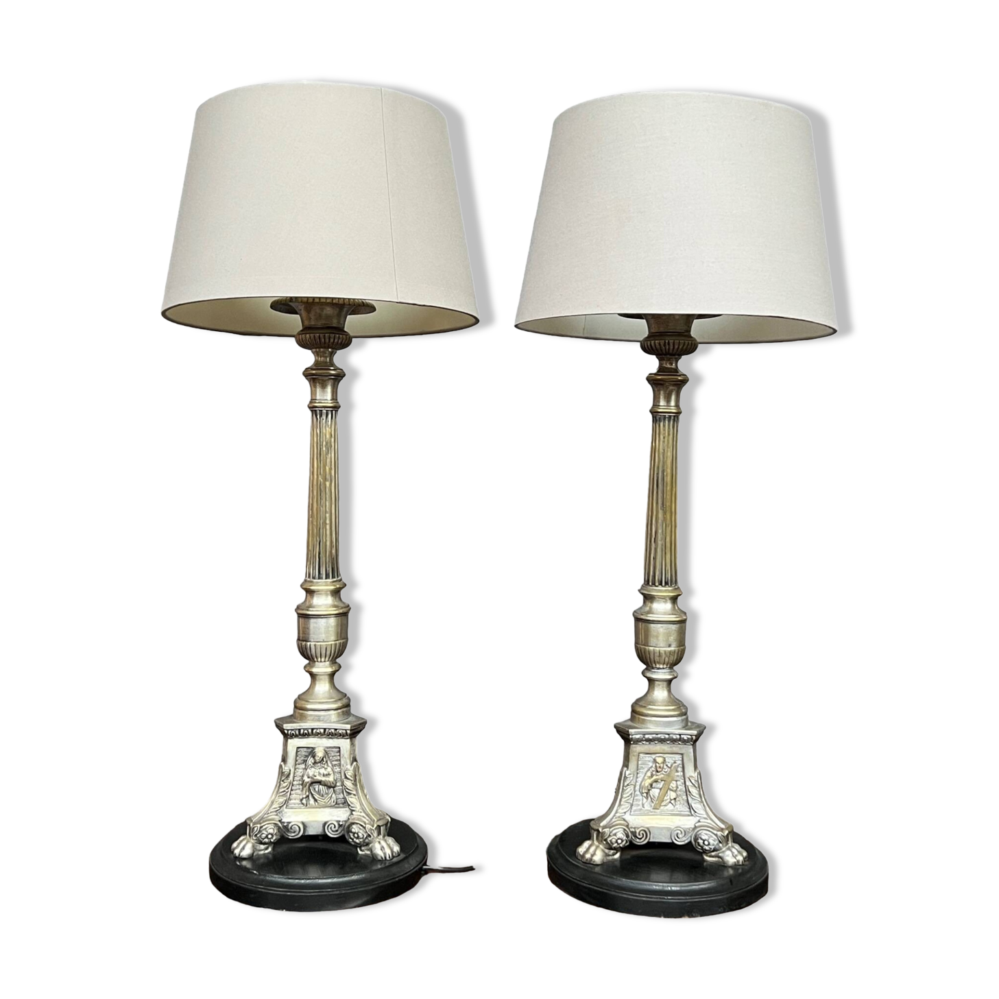 Pair of lamps. Solid silver-plated bronze.