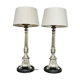 Paire de lampes. Bronze massif argenté.