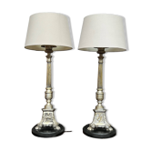 Pair of lamps. Solid silver-plated bronze.