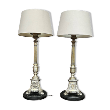 Pair of lamps. Solid silver-plated bronze.